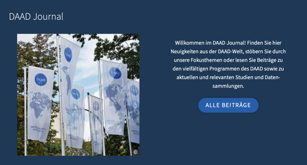 Versteckte redaktionelle Schätze: Der Einstieg ins DAAD Journal auf der Website.