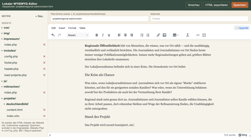 Der Codeeditor funktioniert prima.