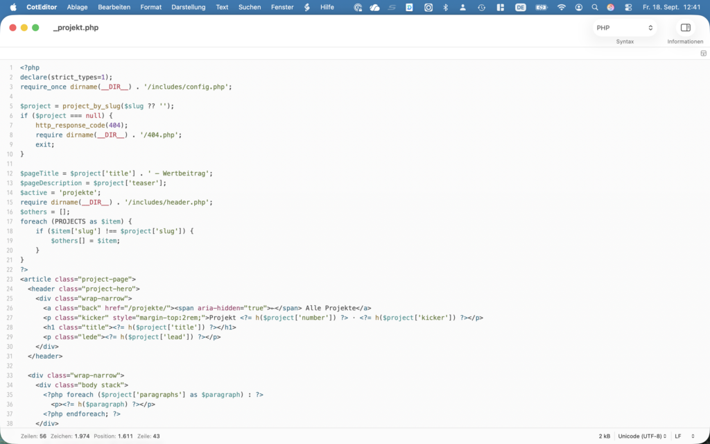 CotEditor tritt bei mir in die Fußstapfen von BBEDIT. Damit lässt sich der Code anpassen. Ich aktualisiere auch die Textinhalte direkt im Code.